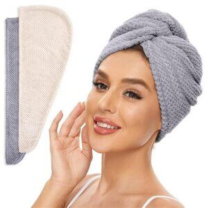 2 Pack Microfiber Hair Towel Wrap for Women, Anti Frizz Quick Drying Hair
